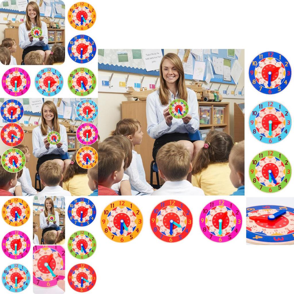 Wooden Clock For Kids Learn Time And Math With Colorful Model