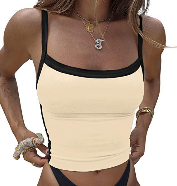2025 Spring Women's Color Block Slimming Backless Tank Top