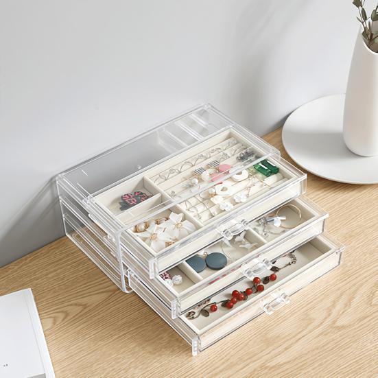 Storage Box with Velvet Lining Display Large Compartment Modular Stacking Design Watches Bracelets Jewelry Organizer