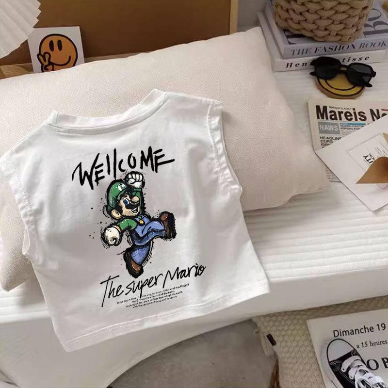 Kids Cotton Sleeveless T Shirt Summer Boys Girls Printed Vest Casual Top For Toddler Baby 80