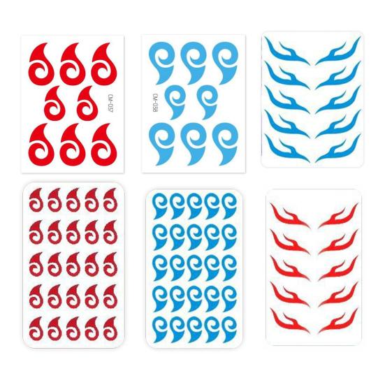 Forehead Decal Stickers for Kids Red Blue Washable Waterproof Face Tattoos for Cosplay Performances Flame Wave Designs Sticker