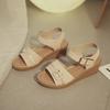 2025 New Summer Simple Mid-heel Wedge Heel Exquisite Rhinestone One-word Buckle Comfortable Casual Sandals Women's Shoes
