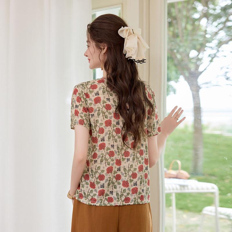 Retro Rose Print Knit T-Shirt