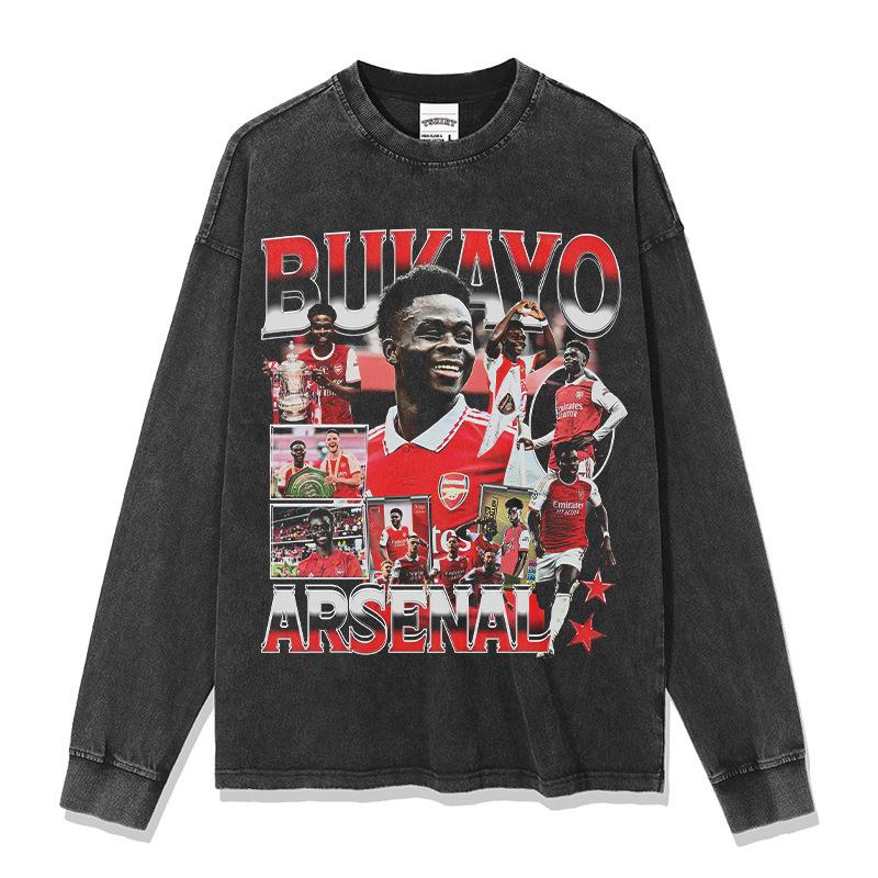 Hooded Sweater Abukayosak T-Shirt Heavy Vintage Bukayo Crew Neck Saka Print Short Sleeve