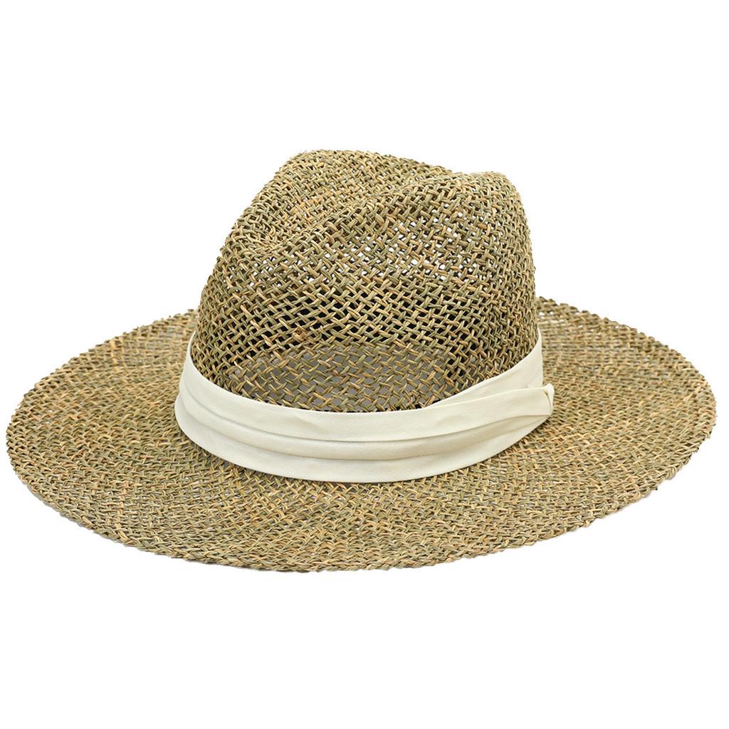 Fashion Woven Straw Hat With Wide Brim And Strap Decoration For Daily Wear