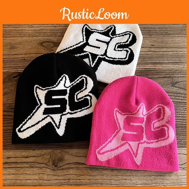 Pattern Sc Alphabet Acrylic Beanie Knit Hat Unisex Warm Hat For Use Outdoor