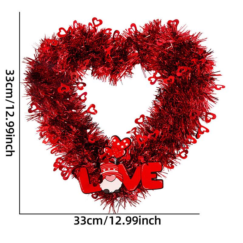 Valentines Red Heart Shaped Wreath Decorative Hanging Love Garland for Wedding Engagement Window Decoration