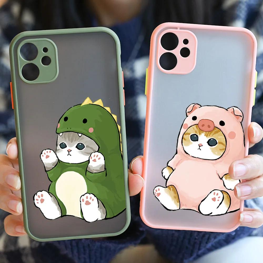Cute Animal Cat Couple Phone Case For iPhone 17 16 15 11 12 13 14 Pro Max Mini 7 8 Plus SE Air Cartoon Hard Matte Cover Fundas