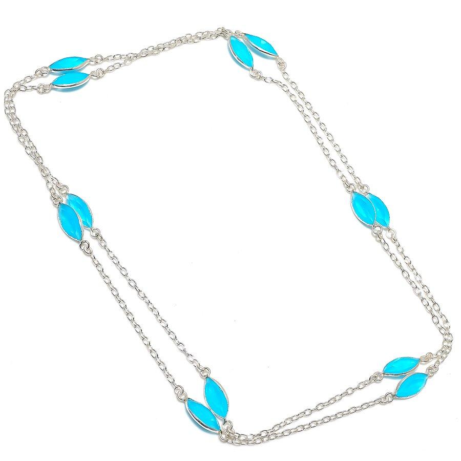 

Blue Chalcedony handmade 925 Sterling Silver Jewelry Necklace 36 e3S41