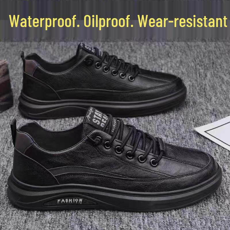 

Men s Black Leather Non-Slip, Waterproof, Oil-Resistant Casual Work Shoes for Summer 39
