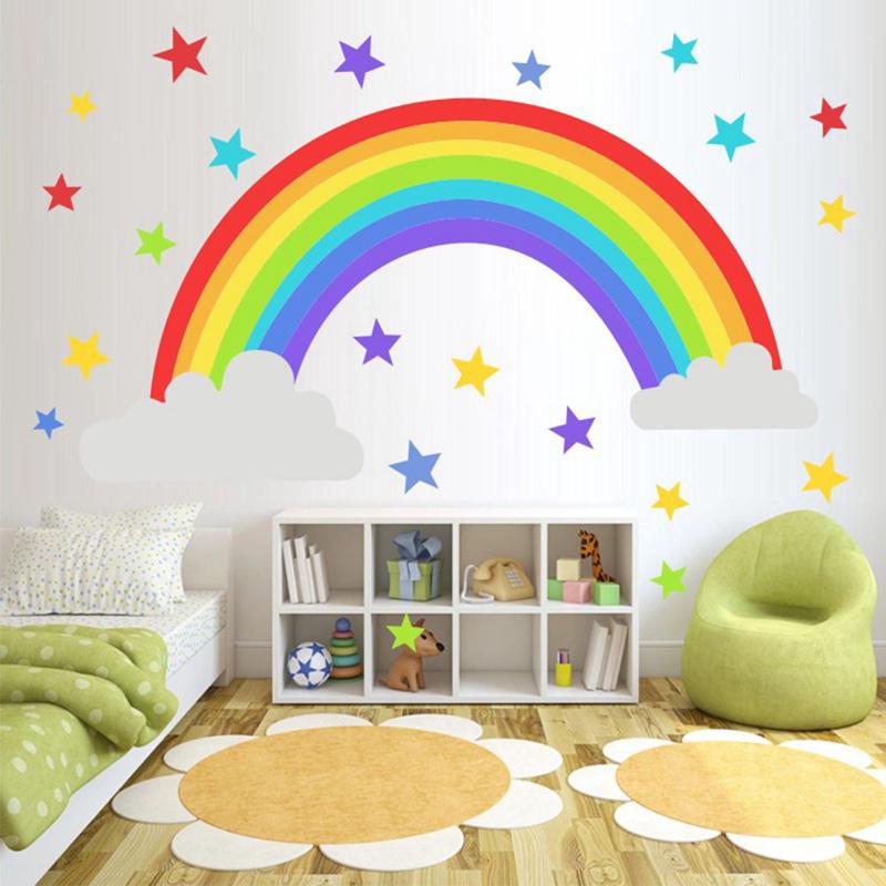 Rainbow Stars Wall Sticker Kids Bedroom Window Decals Vinyl Art Murals Removable