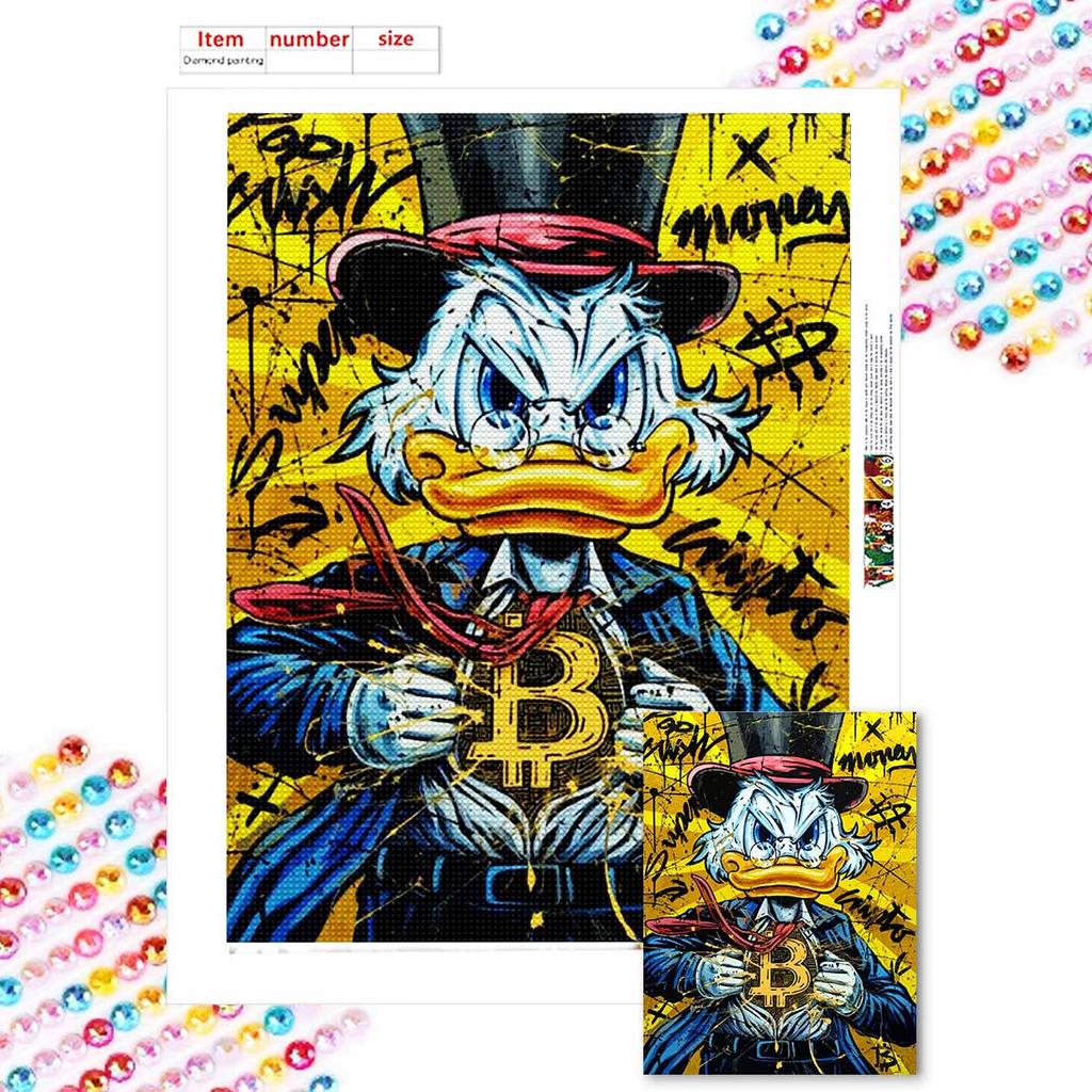 5D DIY Diamond Art Painting Kits for Adults, Rich Donald Duck Full Round Crystal Diamond Kits for Beginner for Home Wall Decorate