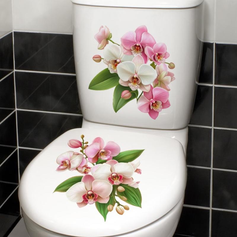 New Floral Toilet Sticker Waterproof Bathroom Wall Sticker Toilet Lid Sticker Self-Adhesive Removable Decals Home Decor