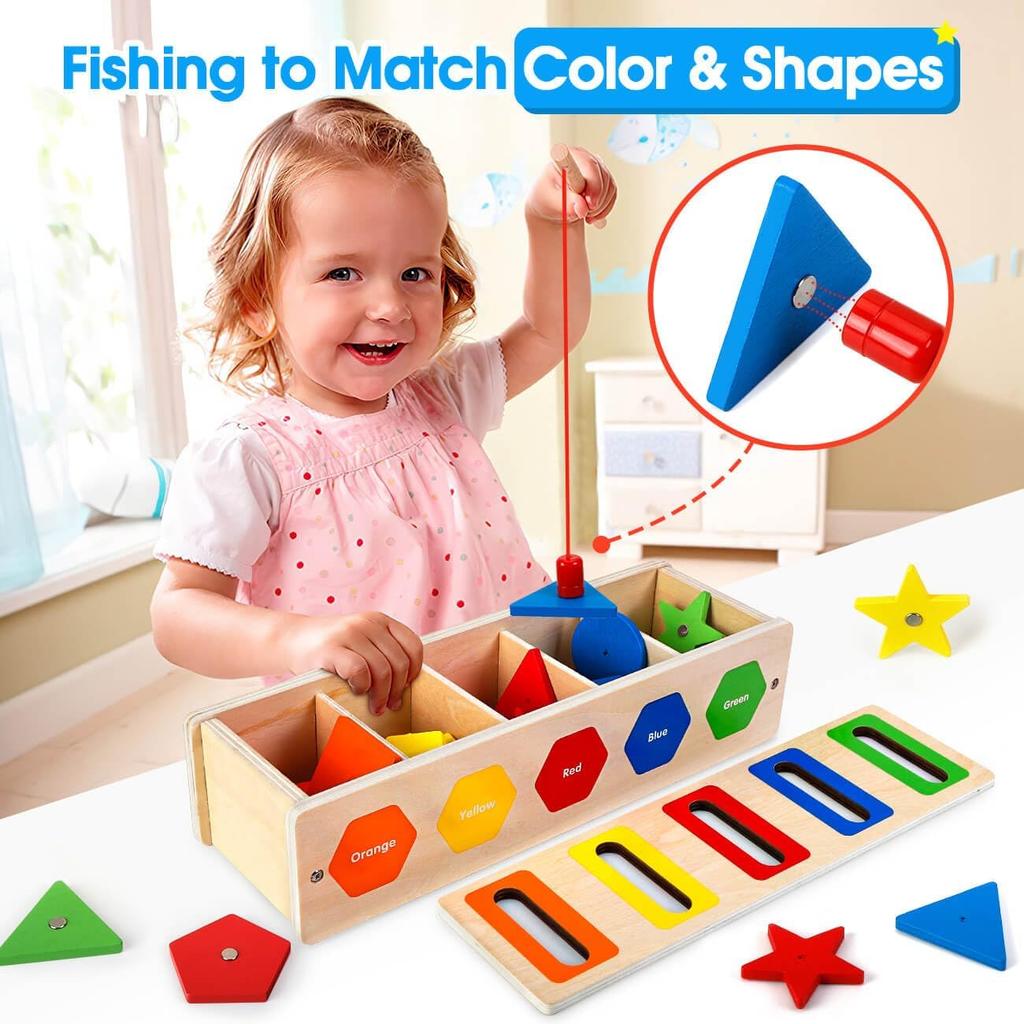 Toddler Montessori Toys Wooden Shape Color Sorting Toys Fine Motor Skill Fishing Game Activities Early Learning Educational Toys