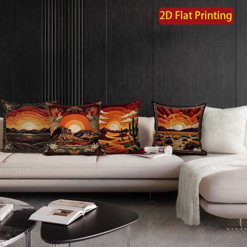 2D Bohemian Desert Sunset Throw Pillow Covers Pattern Cushion Cover Suitable For Sofa Bedroom Car Pillow Cover