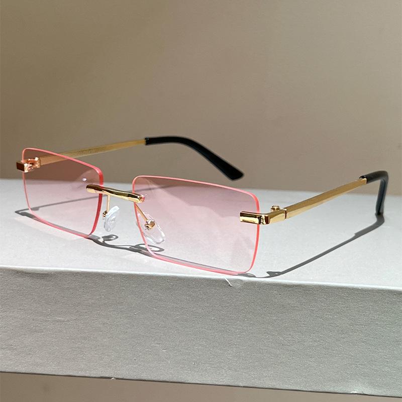 Fashionable Square Rimless Sunglasses Minimalist Trendy Street Style Shades Outdoor Sports and Travel UV-Protective Eyewear
