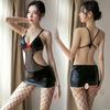 Nightclub Hip Leather Skirt Sexy Underwear Sexy Three-point Tights Fun Bells with Uniform Temptation Suit