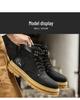 Men's Winter High-Top Genuine Leather Retro Martin Boots with Velvet Lining, British Style, Yellow