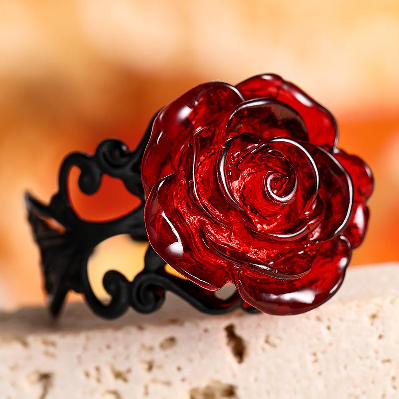 Vintage Gothic Red Rose Ring Adjustable Hollow Rings For Women Witch Pagan Punk Creative Halloween Cool Girl Gift Party Jewelry