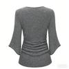 Women's Fashionable Solid Color Round Neck 3/4 Sleeves Shiny Slim Fit Shirt Top