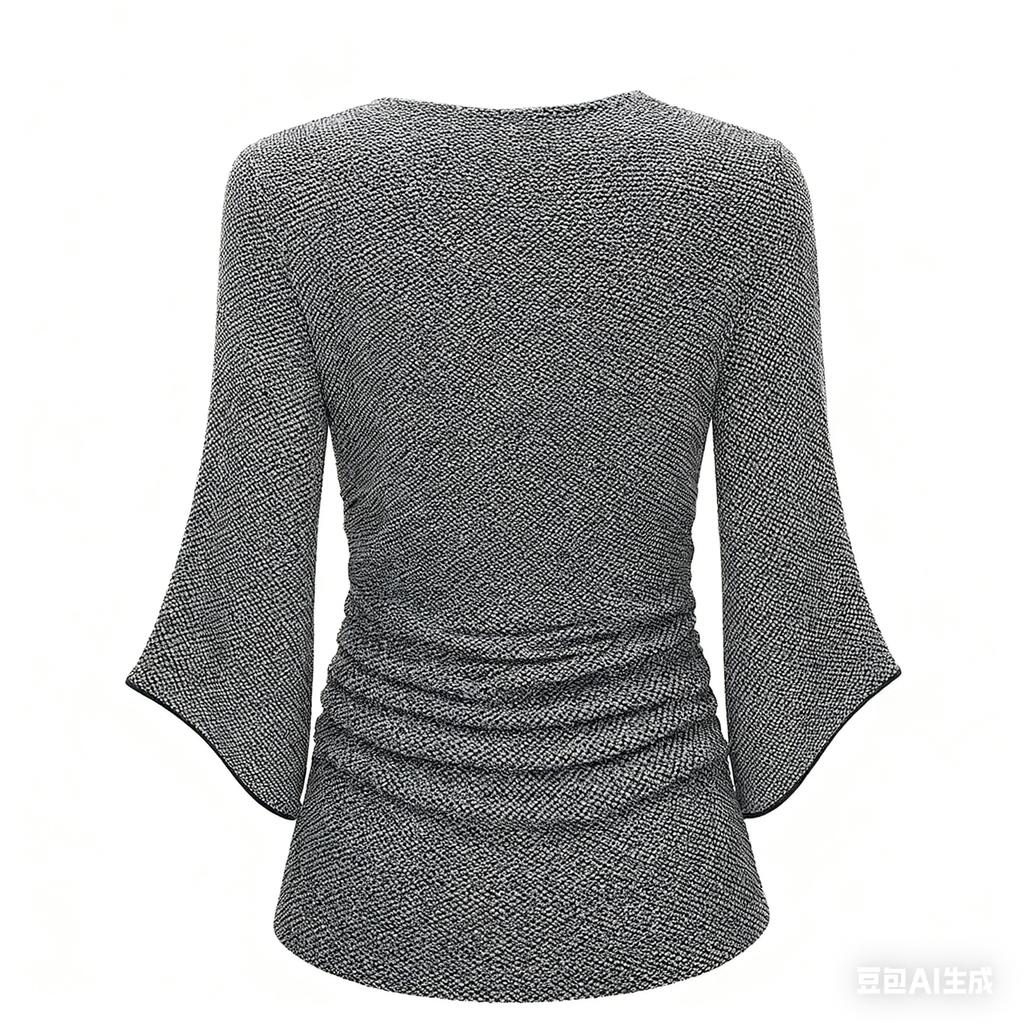 Women's Fashionable Solid Color Round Neck 3/4 Sleeves Shiny Slim Fit Shirt Top