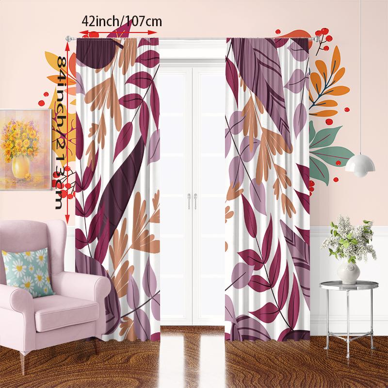 2PCS- Purple Leaf - Printed Curtain - Polyester Material - Suitable for Bedrooms, Living Rooms, Study Rooms, Private Spaces