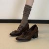 Women's Versatile Cross-Strap Low-Cut Slip-On Mary Jane Ballet Heels, 7cm Thick Heel