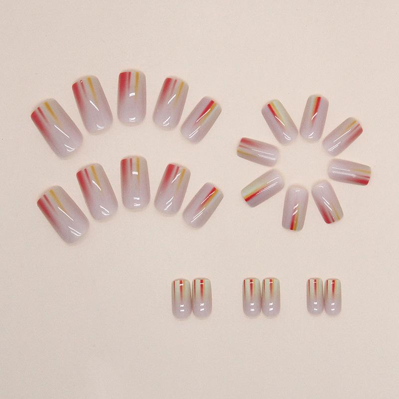 Medium and Long European Square Warm Color Light-sensitive Vertical Line Simple and Bright Hot-selling European and American Style Nail Piece