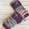 Gants en tricot sans doigts avec broderie de chat et patchwork, Gants décontractés ouverts aux doigts tendance pour femme, Mitaines chaudes d'hiver sans doigts