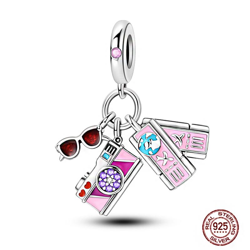 Pink Purple Series Charms Copper Murano Glass Butterfly Animal Paw Print Clasp Charm Beads Fit Original Bracelet Diy Jewelry