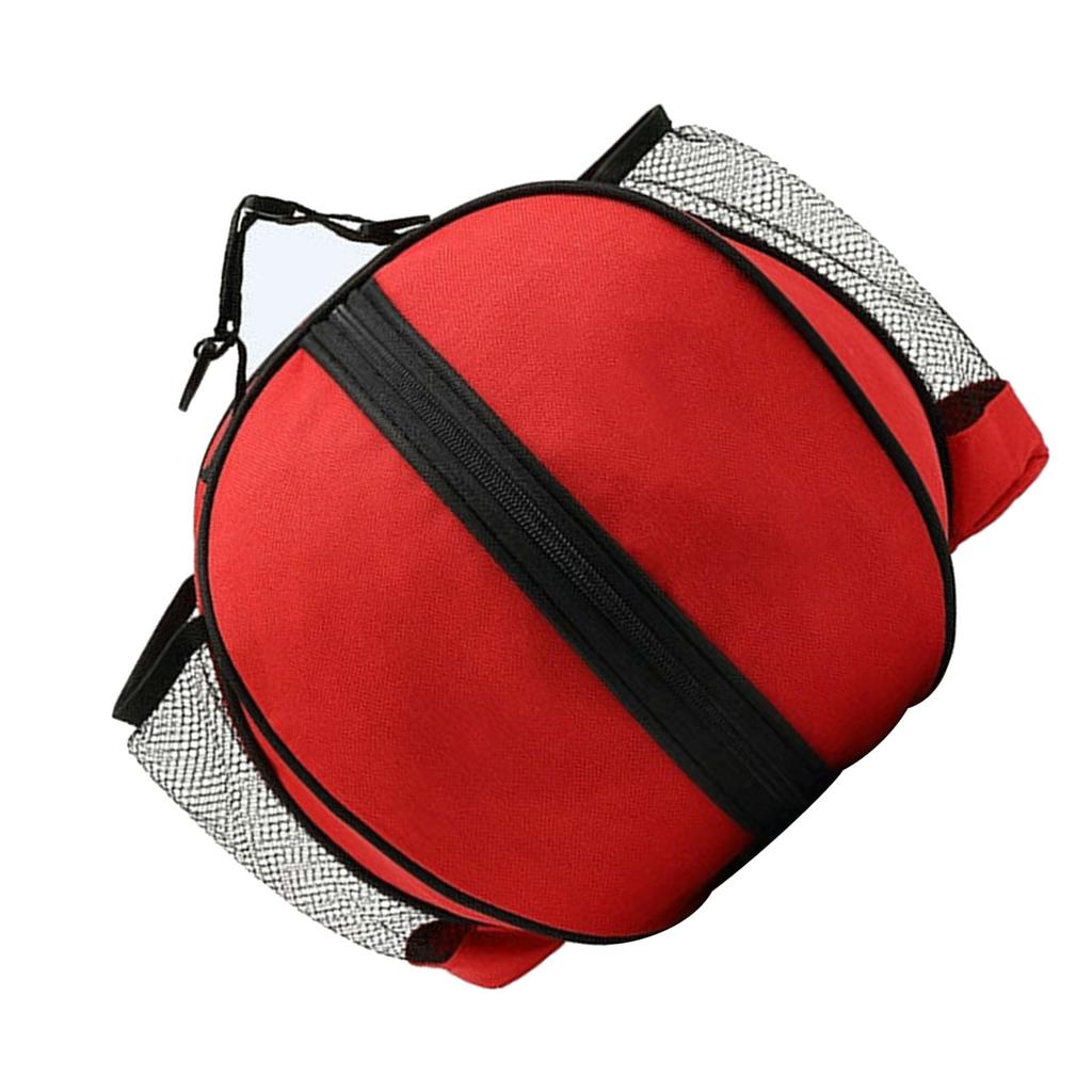 Round Basketball Bag Large Capacity Waterproof Oxford Cloth Outdoor Sports Basketball Bag with Elastic Mesh Pocket Red