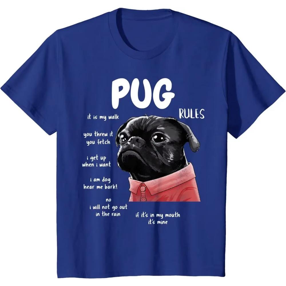 Cute Kawaii Funny Black Pug Dog Rules Gifts Men Women Kids T-Shirt Cotton Daily Four Seasons Oversized T Shirt Tees