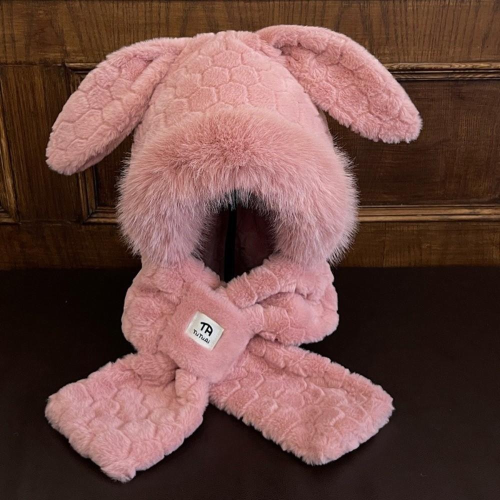 Winter Hooded Hat Scarf Set Thicken Lei Feng Hat Cute Fluffy Bomber Hats For Cold Weather