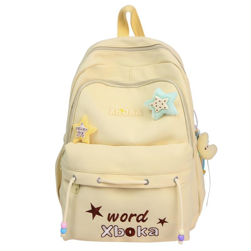 Schoolbag High Value Solid Color Backpack Large Capacity College Style Schoolbag Female Junior High School Students Cute Letter Embroidered Student