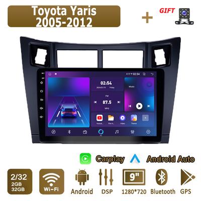 Autoradio Android Carplay pour Toyota Yaris 2005-2012 Lecteur multimédia Unité principale Stéréo Navigation GPS BT WIFI 2 + 32 Go