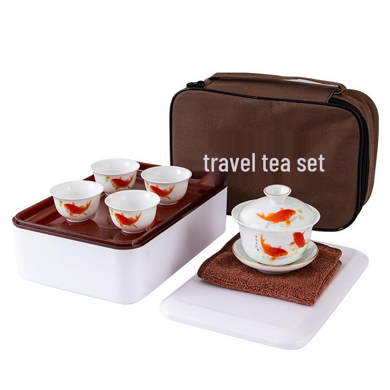 Portable Ceramic Kung Fu Travel Tea Set with Tray and Case