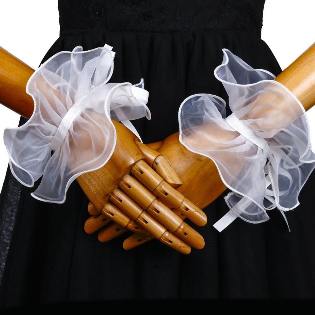 Elżbietańska Falbana Fałszywy Kołnierz Wiktoriański Biały Organzowy Kryza na Szyję i Sztuczne Mankiety Kostiumowe Akcesoria na Halloween