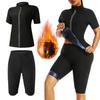 Damen Sauna Anzug 2-teiliges Set Kurzarm Top + Shorts Heißes Schweiß-Schlankheits-Sportbekleidung für Yoga Laufen Workout
