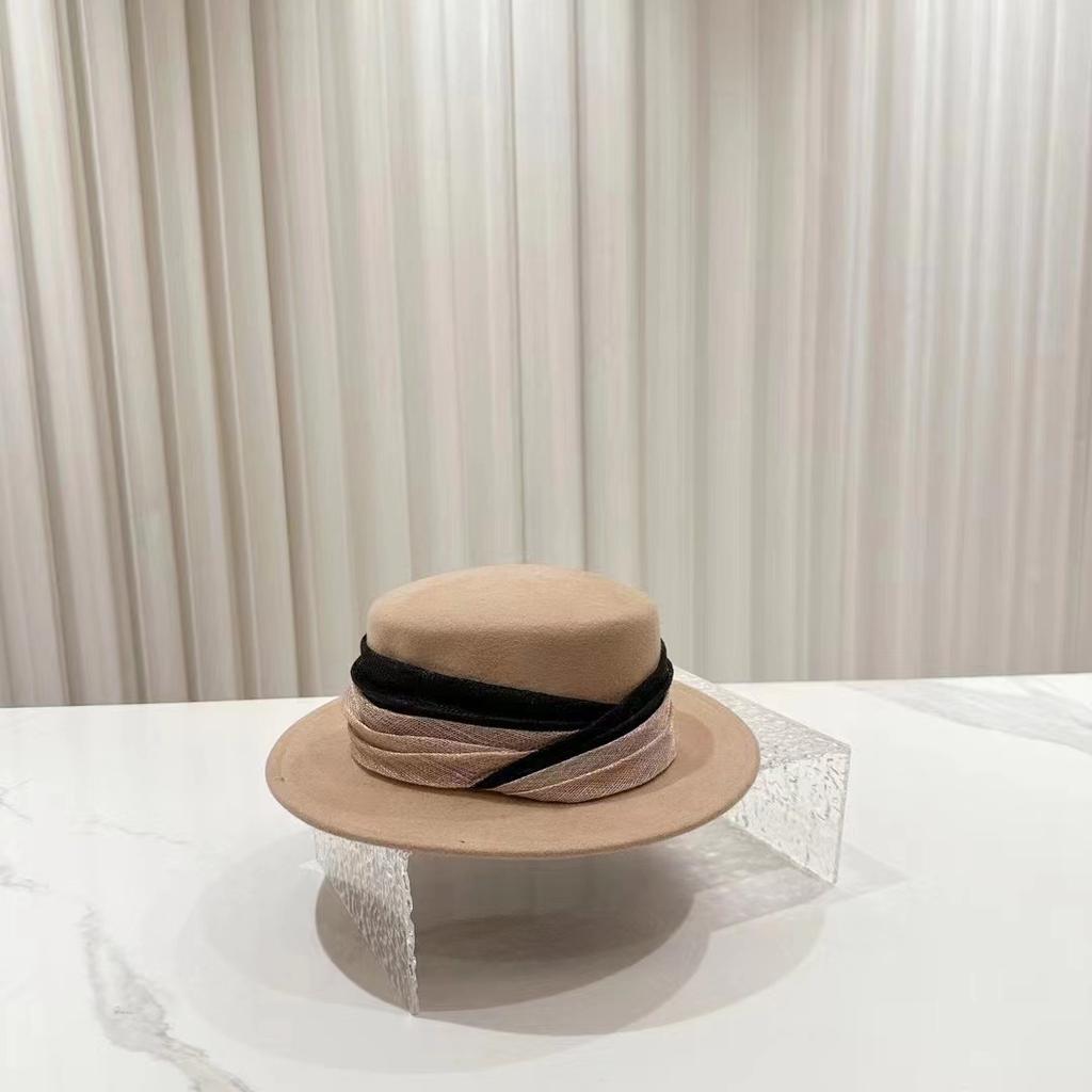 Contrast color Philippine hemp yarn wool top hat elegant British style high-end felt hat jazz hat fashion hat winter new