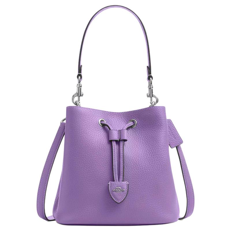 

COACH Rowan 21 brand logo gold hardware coated canvas and leather bucket bag shoulder bag small women s purple золотий