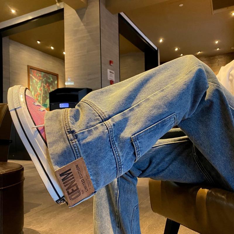 Men's Summer Thin Retro Blue Reversible Denim Pants American High Street Straight Leg Jeans