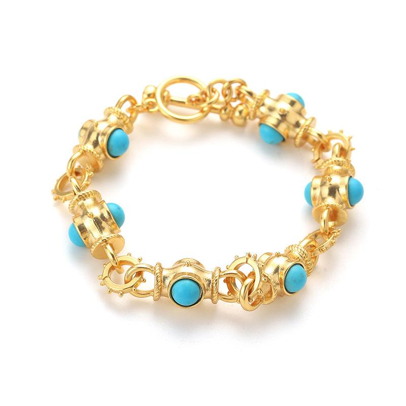 Medieval Vintage Turquoise Bracelet Super Immortal Splicing Color Geometric Glazed Necklace French ins Court Premium Sense Used gold