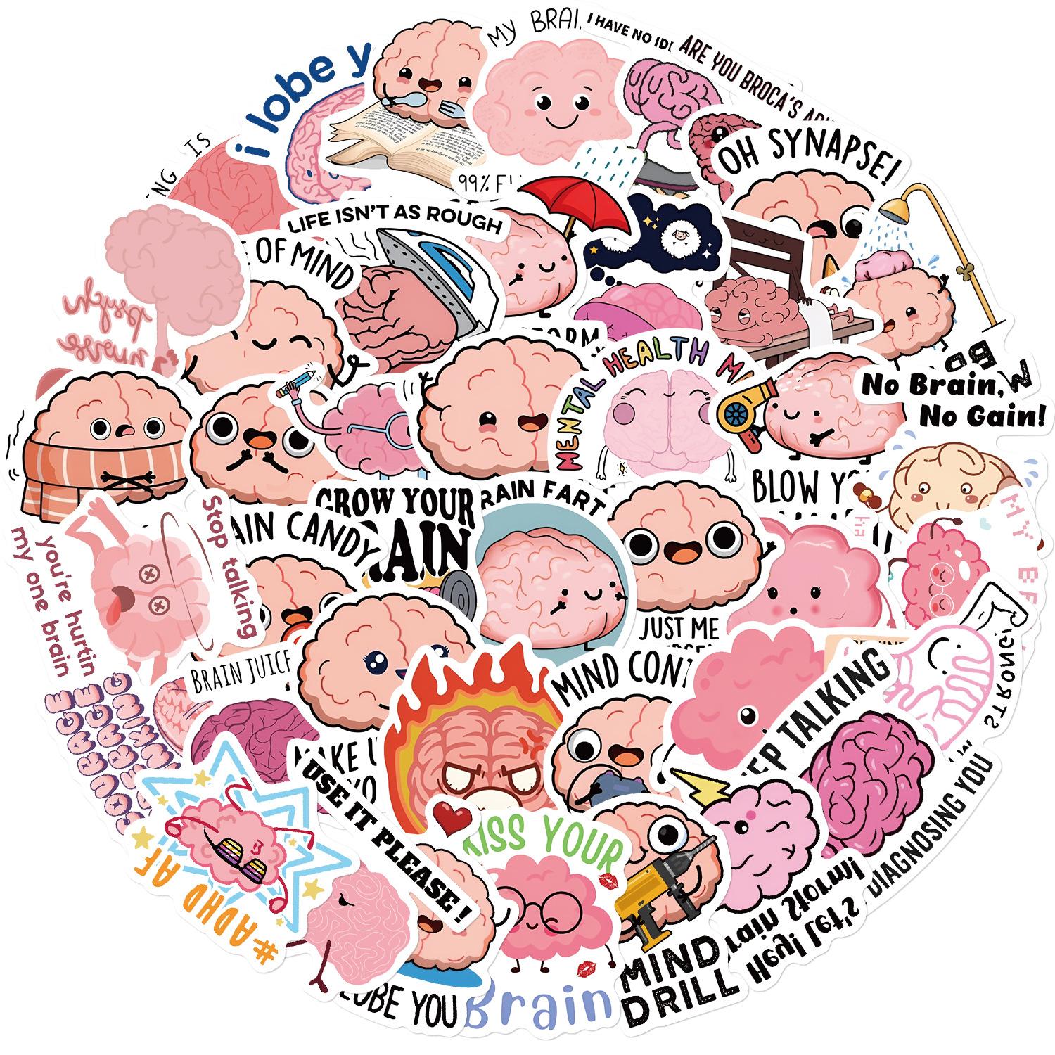 

50 Cartoon Funny Brain Doodle Stickers Decorate Guitar Notebook Suitcase DIY Waterproof Stickers