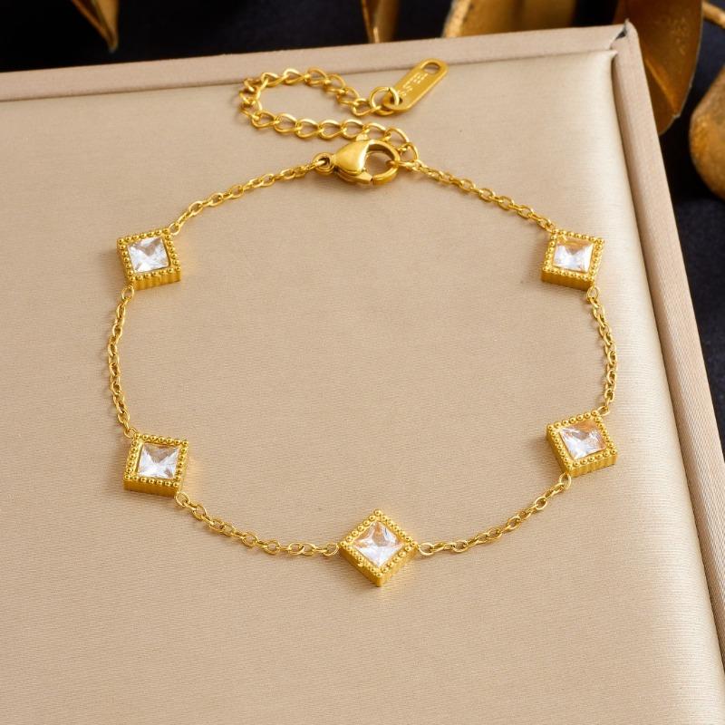 Браслет из изумрудно-зеленого камня с покрытием из 18-каратного золота, звеньевая цепь с квадратными и каплевидными цирконами для женщин, элегантные украшения белый