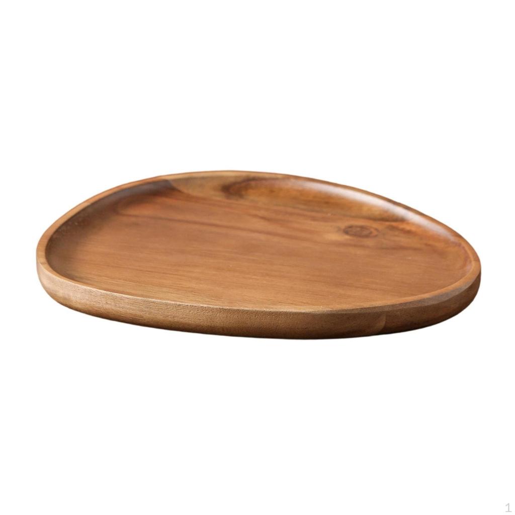 Freeform Wood Serving Tray Polished with Raised Rim Natural Wooden Platter