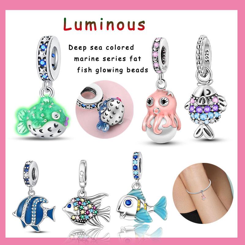 Copper Fat Fish Charm Pink Octopus Glowing Pendant Original Bracelet Making Jewelry Diy Charm Gift
