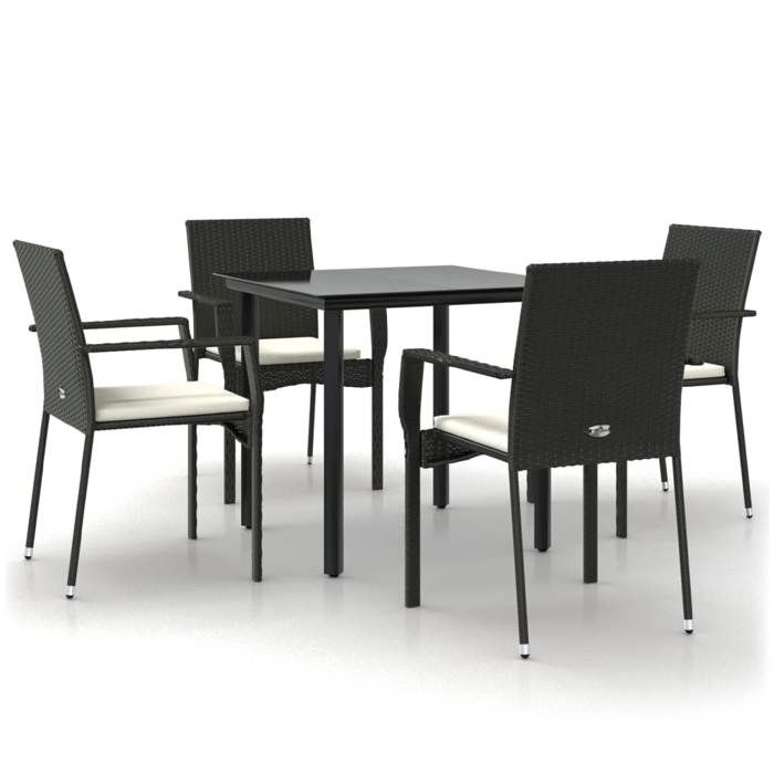 VidaXL Mobilier à dîner de jardin et coussins 5pcs Noir Résine tressée 3185132