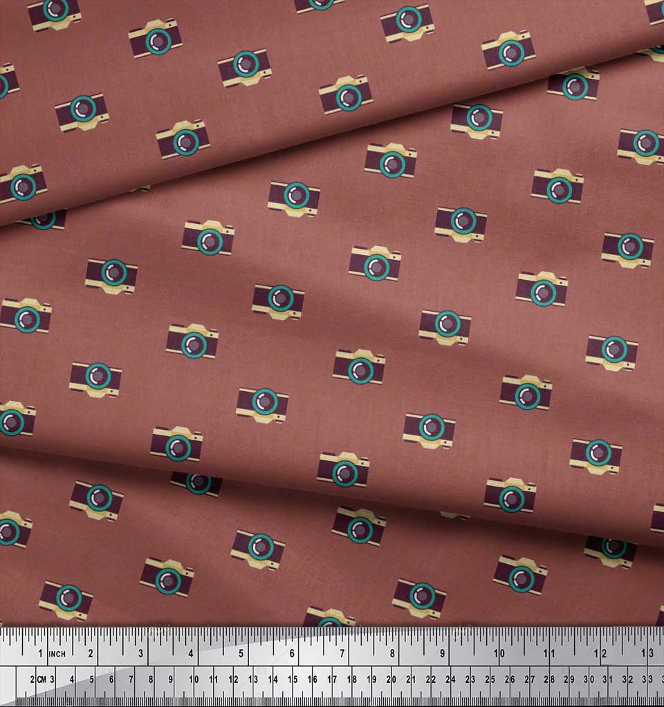 Soimoi Japan Crepe Satin Fabric Camera Shirting Fabric Prints By Metre 42 Inch