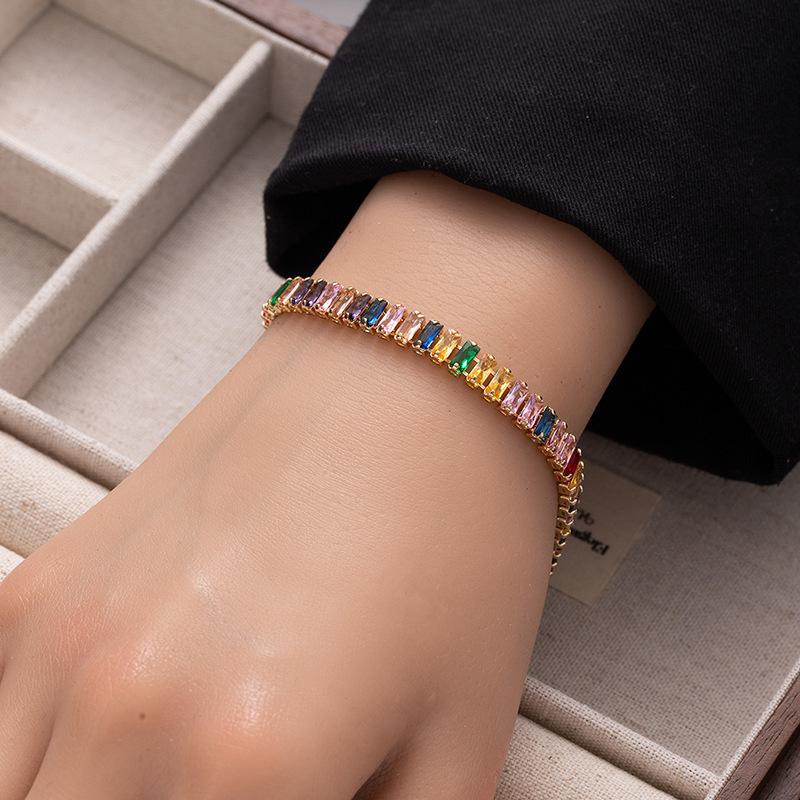 Earrings Color Zircon Bracelet Rectangle Full Diamond Tennis Bracelet E-Commerce Special Hand Jewelry
