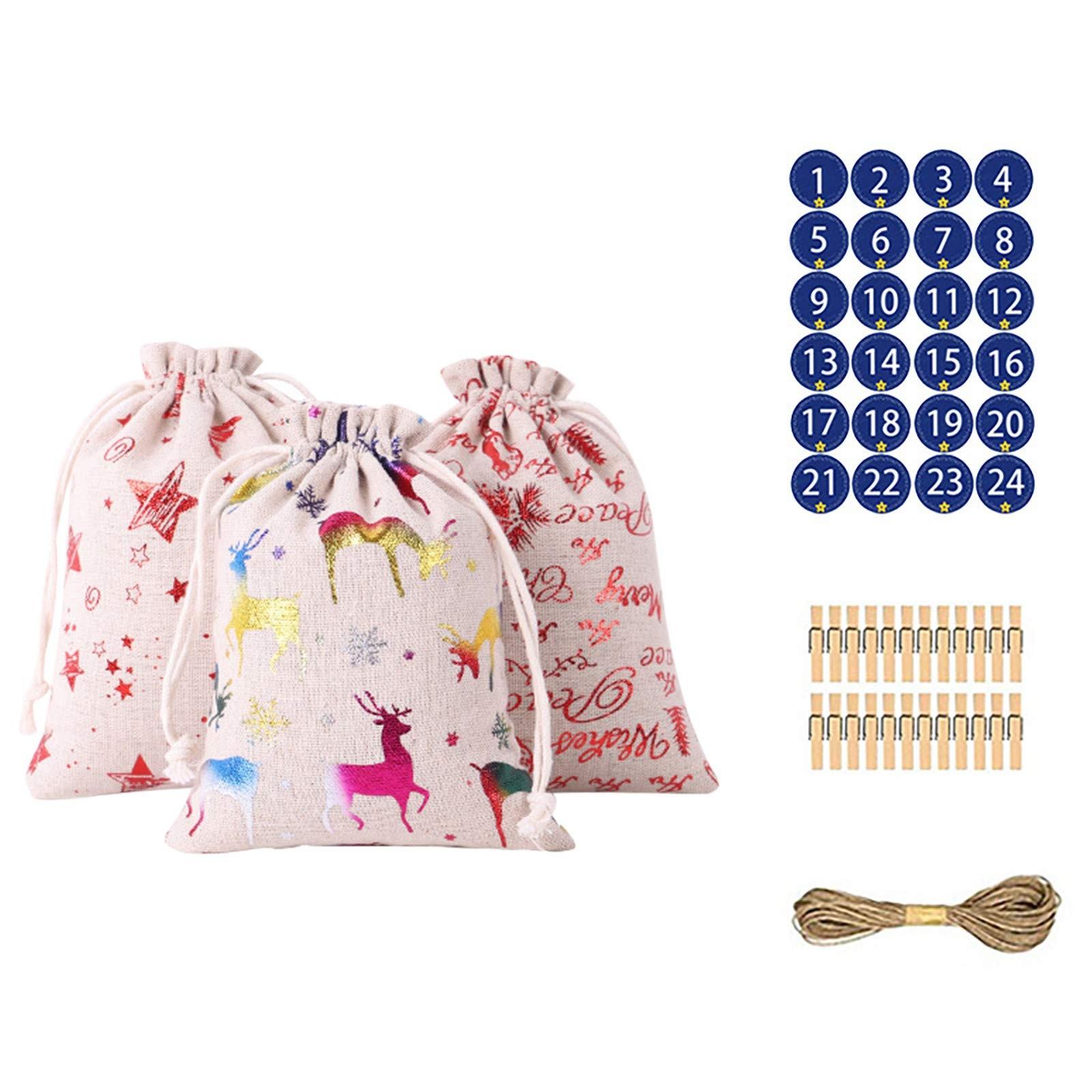 

Рождественский узор, сумка для конфет, 1-24, рождественский календарь, хлопковая льняная подарочная сумка One Size